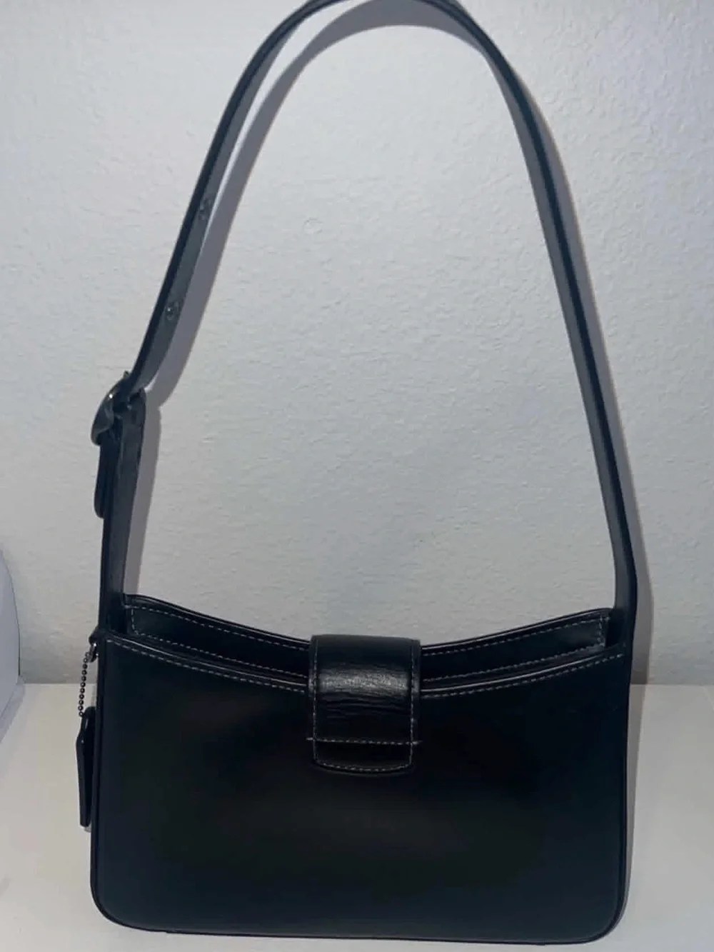 Coach Black Leather Shoulder Bag with Signature Tab